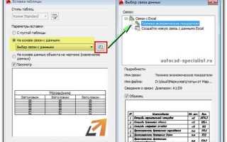 Как вставить таблицу autocad