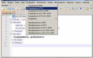Как добавить кодировку utf 8 в html