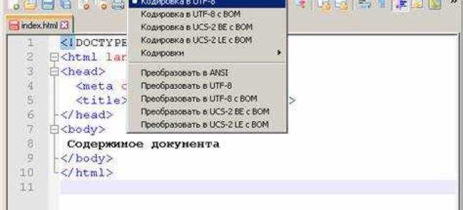 Как добавить кодировку utf 8 в html