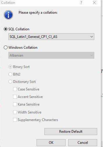 Как изменить collation sql сервера