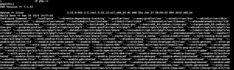 Использование phpinfo() для отображения информации о версии PHP