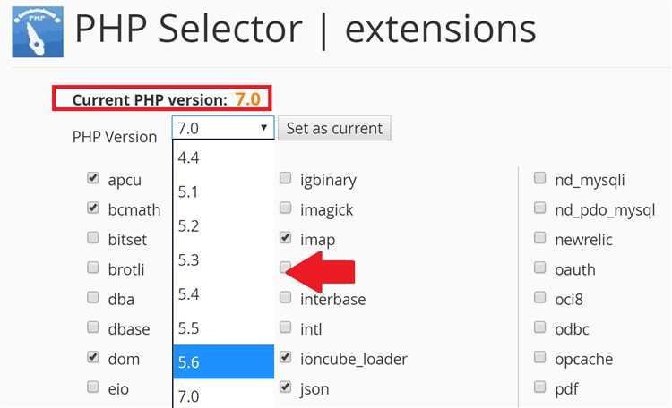 Проверка версии PHP через панель управления хостингом