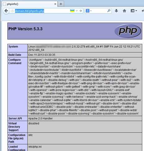 Поиск php.ini для подтверждения установки PHP