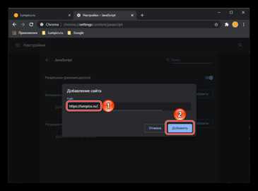 Включение JavaScript через настройки браузера
