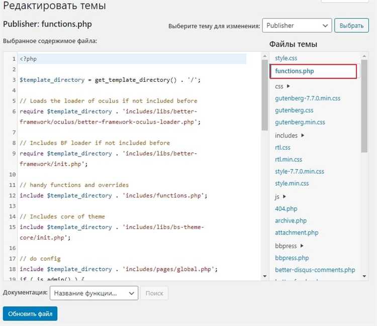 Внедрение PHP кода в Header или Footer темы