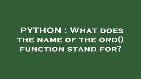 Что такое ord в python