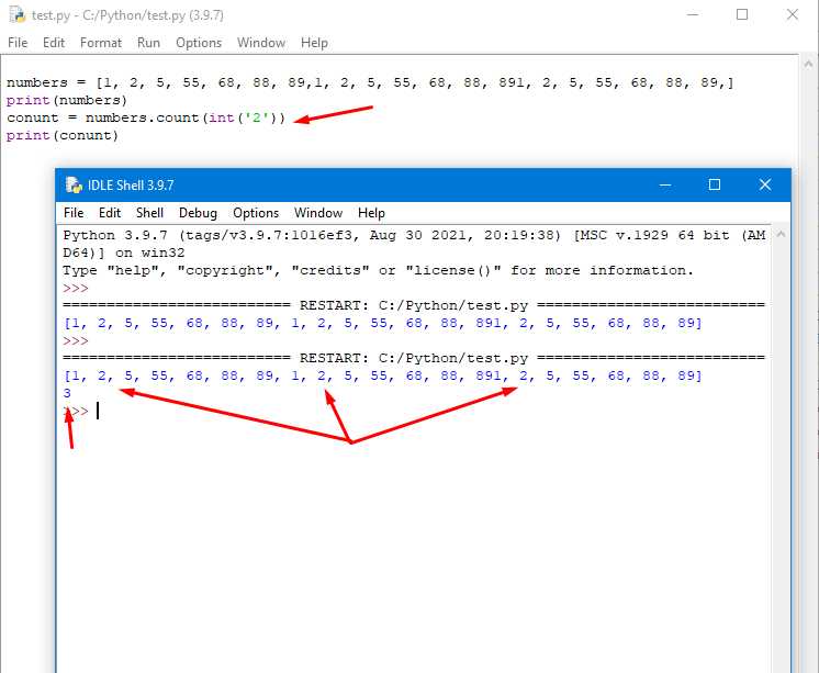Как посчитать количество элементов в списке с помощью метода count()