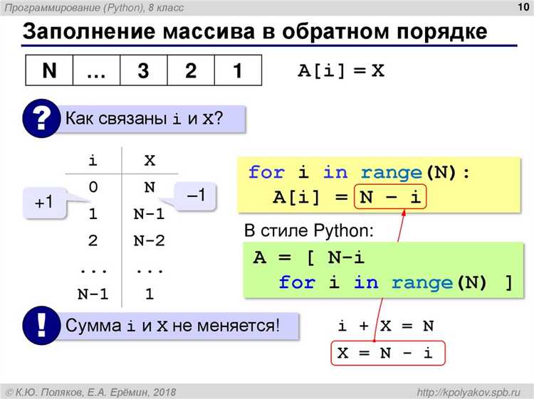 Обратный обход с доступом к индексам элементов