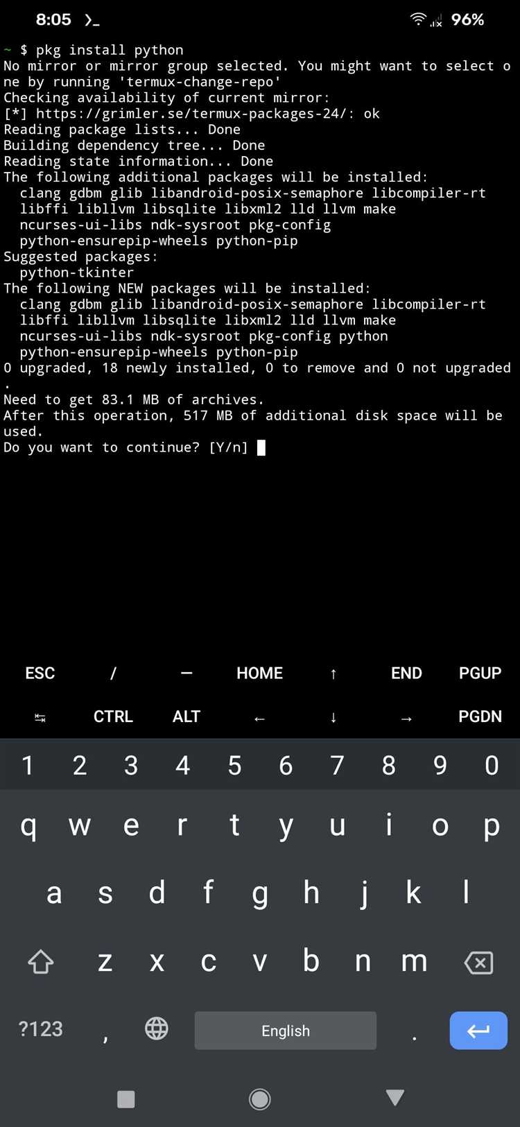 Как скачать python на термукс