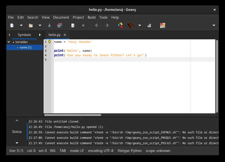 Как настроить geany под python