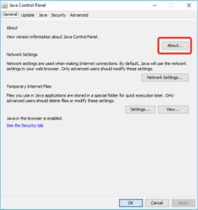 Определение версии Java через панель управления Windows