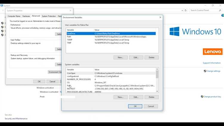 Как открыть системные переменные Windows 10