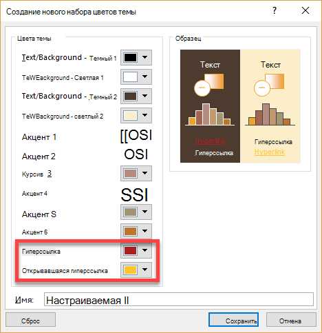 Где в PowerPoint настраивается цвет гиперссылки