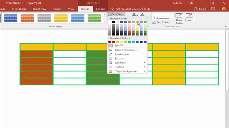 Как изменить цвет контура таблицы в powerpoint
