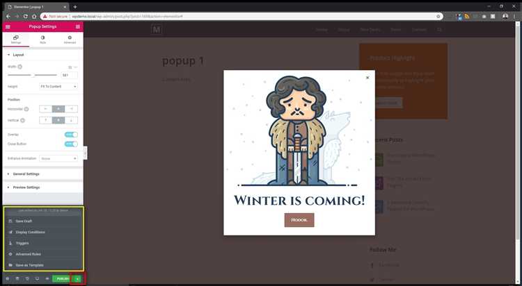 Создание дизайна popup окна с помощью виджетов Elementor