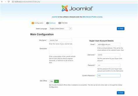 Запуск установки Joomla через браузер