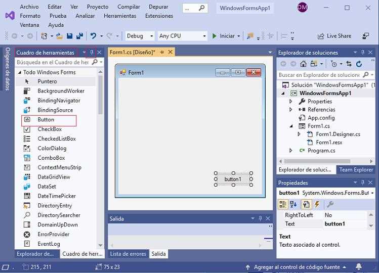 Создание проекта Windows Forms через мастер новых проектов