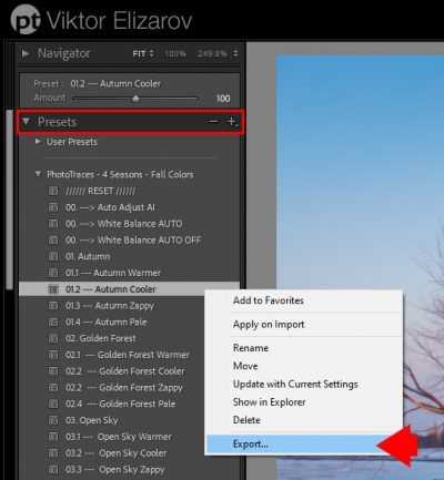 Как открыть панель пресетов в Lightroom