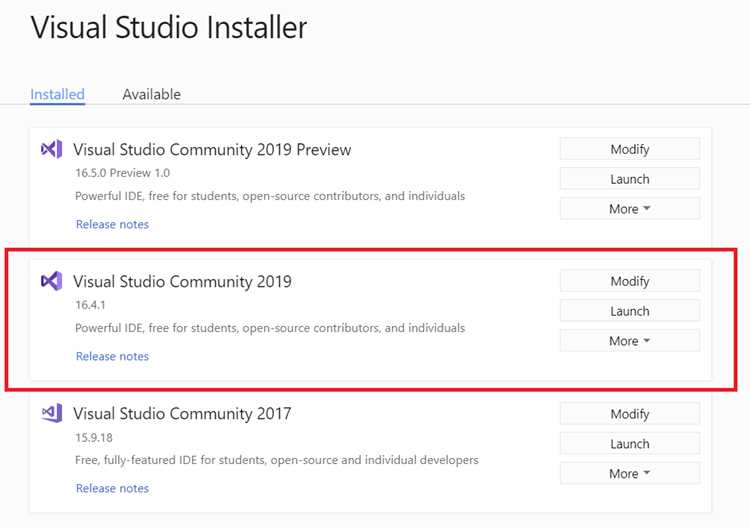 Изменение пути установки уже установленной Visual Studio 2019