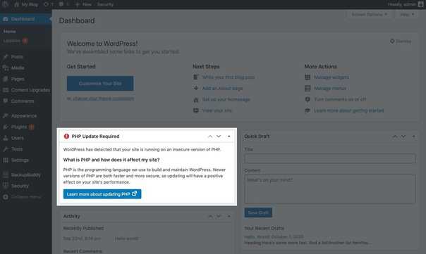 Проверка работы сайта после переключения версии PHP