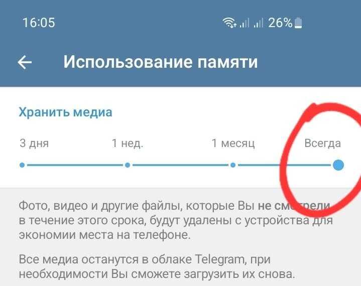 Как проверить текущий объем занятой памяти Telegram на iPhone