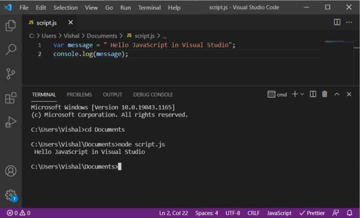 Как подключить node js visual studio code