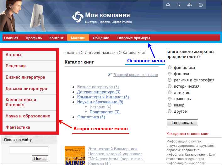 Редактирование меню через административную панель