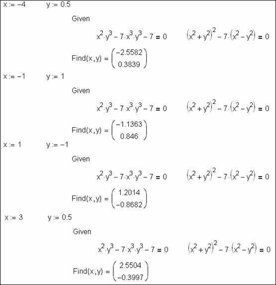 Работа с системами уравнений в Mathcad