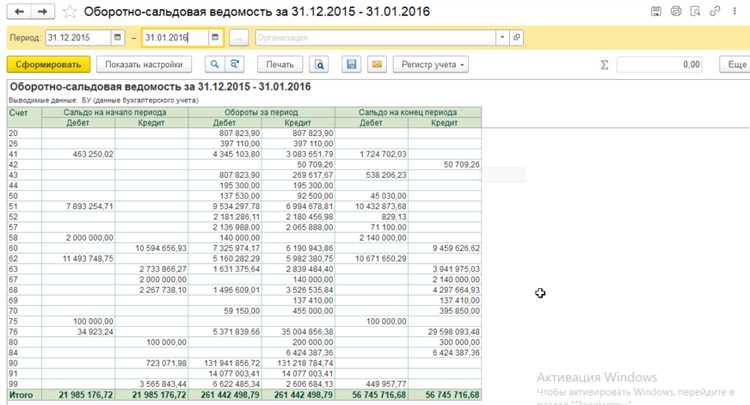 Настройка отображения начального и конечного сальдо