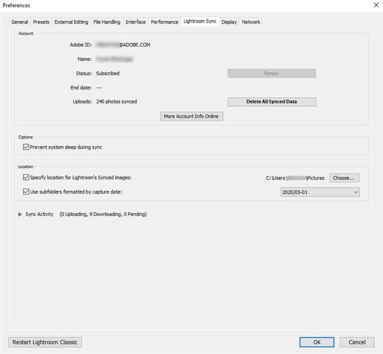 Настройка облачного хранилища Adobe для синхронизации