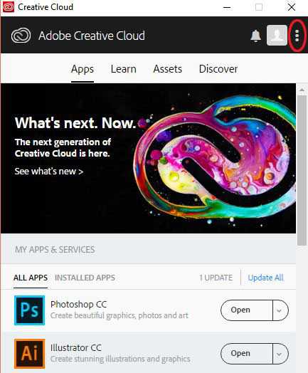 Изменение языка через настройки Creative Cloud