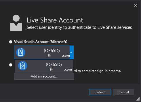 Подключение учетной записи при первом запуске Visual Studio 2019