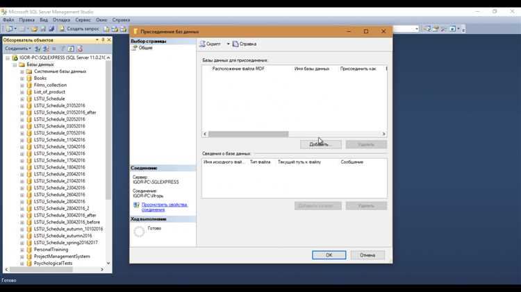 Проверка соединения с базой данных через панель Output