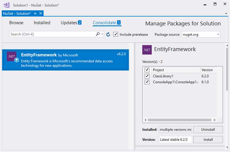 Поиск NuGet пакета через интерфейс менеджера пакетов
