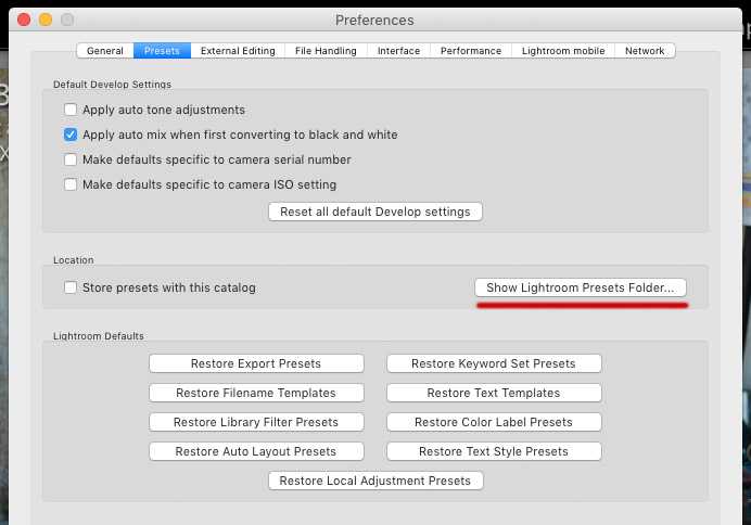 Как установить пресеты xmp для lightroom