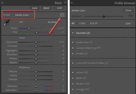 Как установить профиль камеры в lightroom