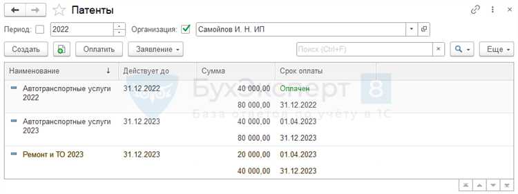 Формирование документа «Начисление налога по патенту»