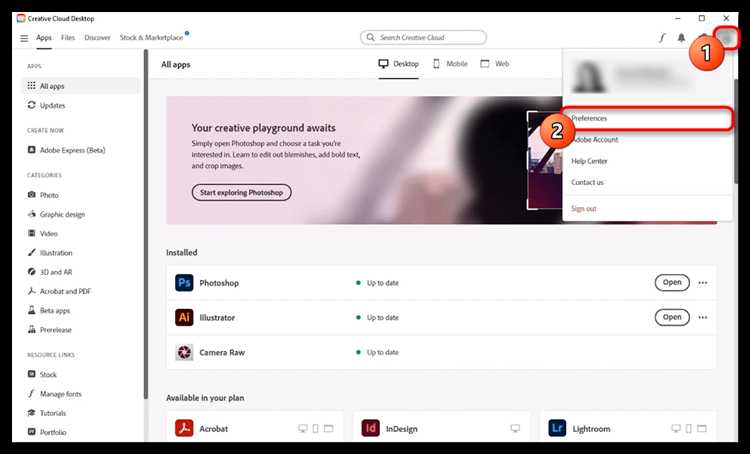 Где находится настройка языка в панели Creative Cloud