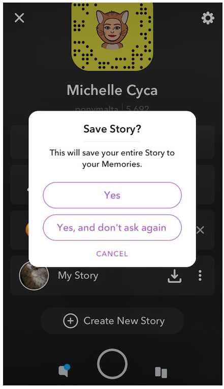 Открытие раздела «Воспоминания» в приложении Snapchat