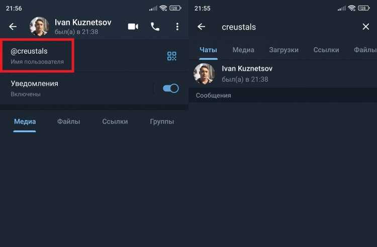 Где в Telegram вводить ник для поиска