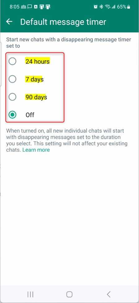 Отключить исчезающие сообщения в отдельных чатах WhatsApp невозможно по следующим конкретным причинам: