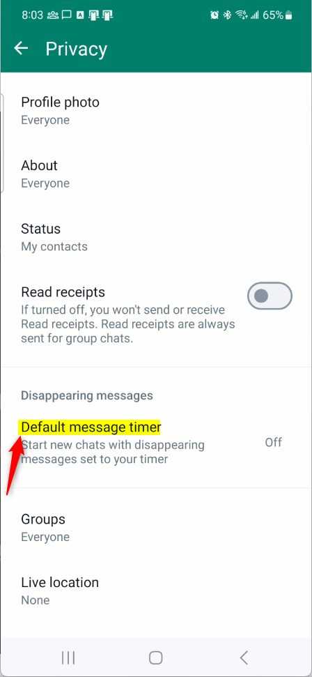 Где найти настройки исчезающих сообщений в чате WhatsApp