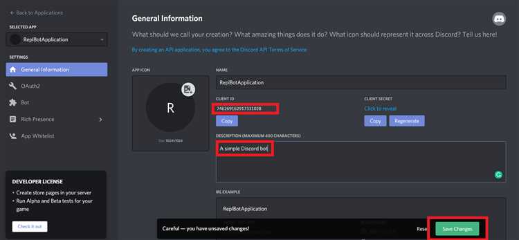 Настройка приложения Discord и получение токена бота