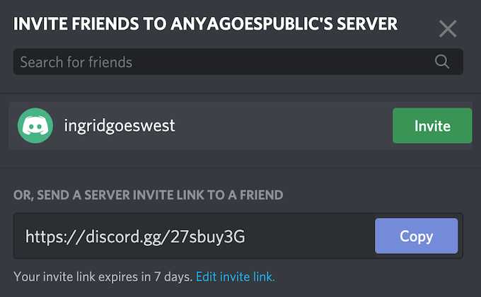 Приглашение друзей из списка друзей Discord в игровой канал
