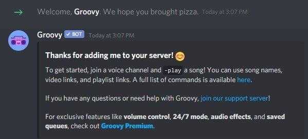 Как проверить, что Groovy Bot успешно добавлен на сервер