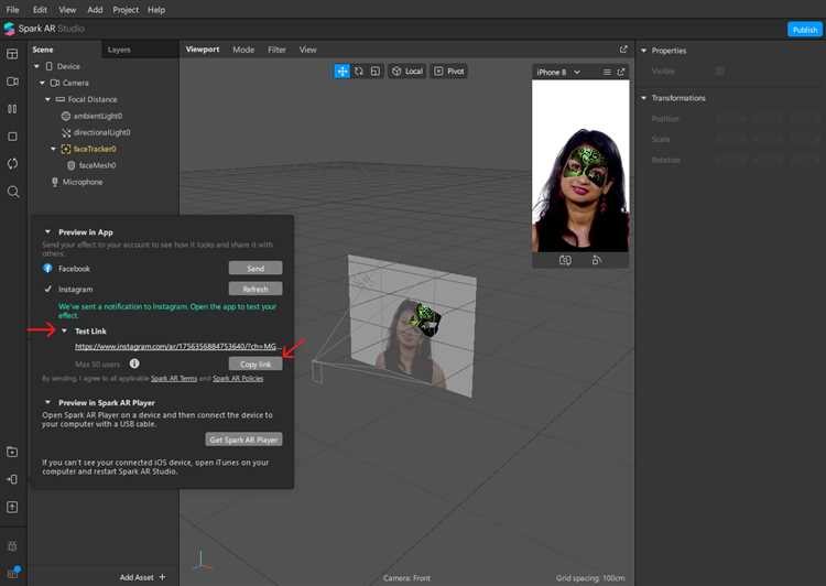 Публикация маски в аккаунте Инстаграм через Spark AR Hub