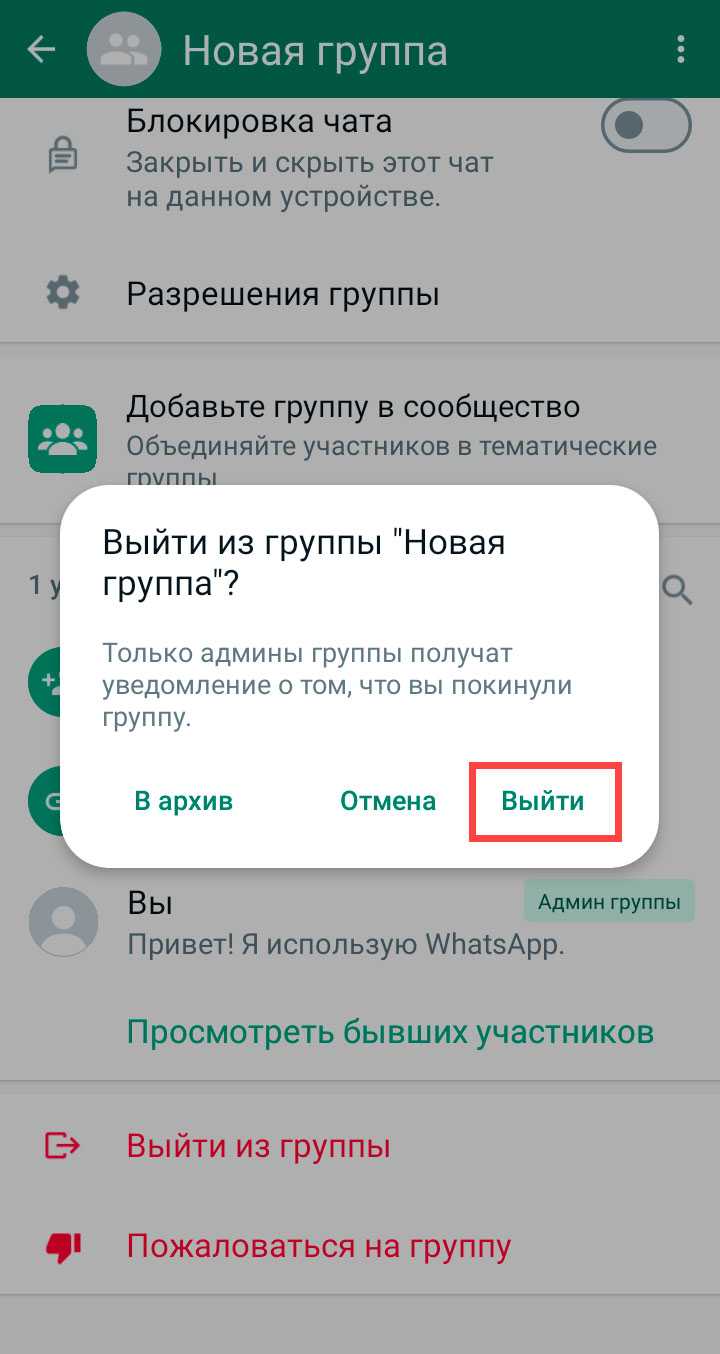 Как покинуть группу в WhatsApp перед удалением