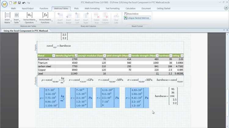 Настройка имен переменных Excel под формат Mathcad